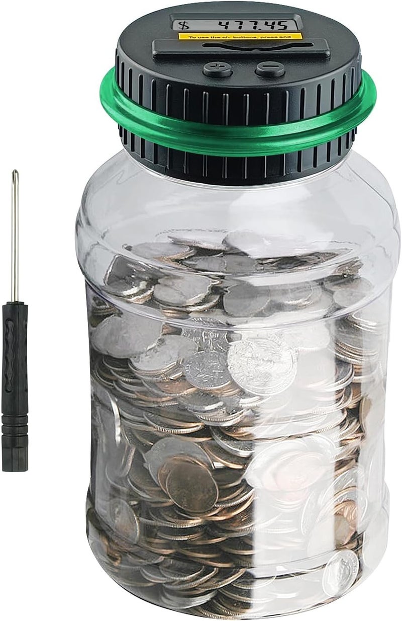 QPEY Coin Counter Piggy Bank, Coin Jar for Adults, Digital Counting Money Jar, 1.8L Capacity Coin Counter Machine with LCD Counter, Change Jars for Saving (Green) - Image 1